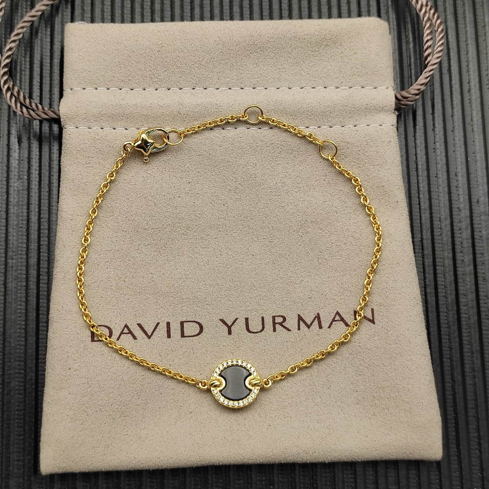 David Yurman Gold Round Diamond Black Onyx Bracelet
